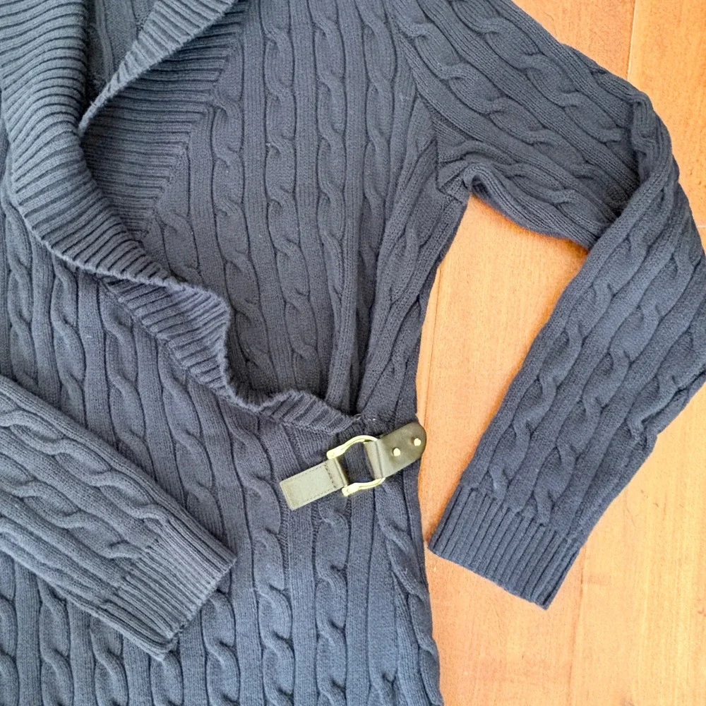 Lauren Ralph Lauren Cable Knit Wrap Dress, Womens Large Navy Blue - Picture 7 of 15
